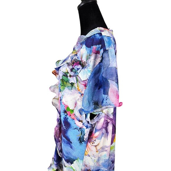 Kate & Mallory Womens Floral Midi Dress Ruffle Accent & Flutter Sleeves Size 2X - Picture 9 of 12